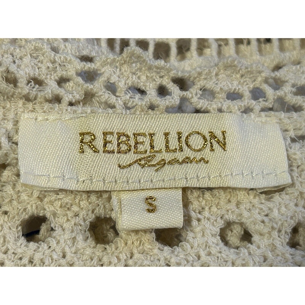 Rebellion Again Crochet - Women's Small Top Sleeveless Shirt Festival Boho Cream - Picture 14 of 14